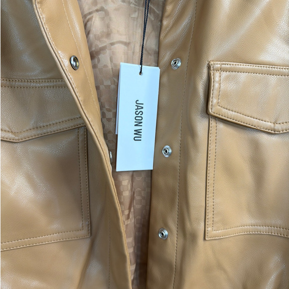 Jason Wu Flap Patch Pocket Faux Leather In Camel Jacket Women's Size Large - Picture 7 of 9